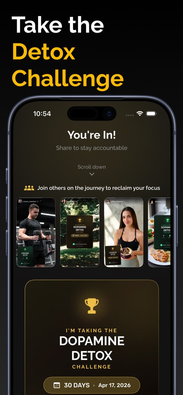 Dopamine Detox Challenge screen with a 30-day commitment