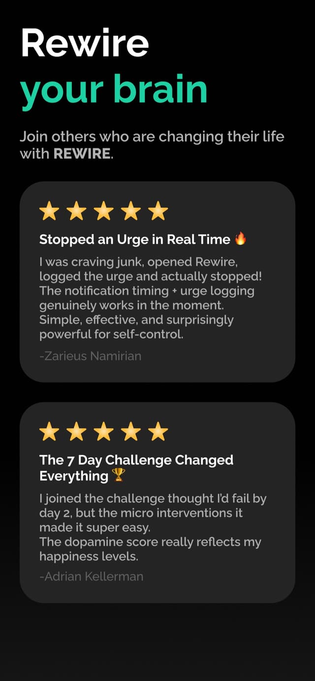Five-star user reviews: stopped an urge in real time, the 7-day challenge changed everything