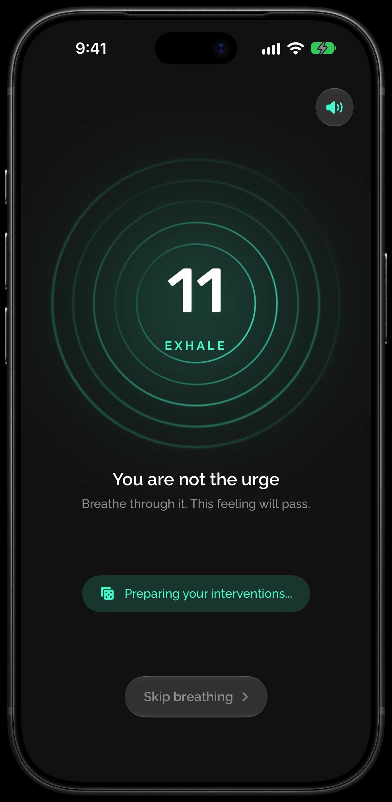 Rewire urge flow, Breathe: Fifteen seconds: “Breathe through it. This feeling will pass.”