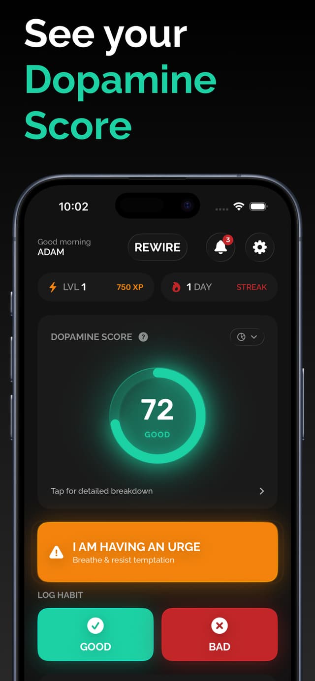Urge tracking feature in Rewire dopamine detox app
