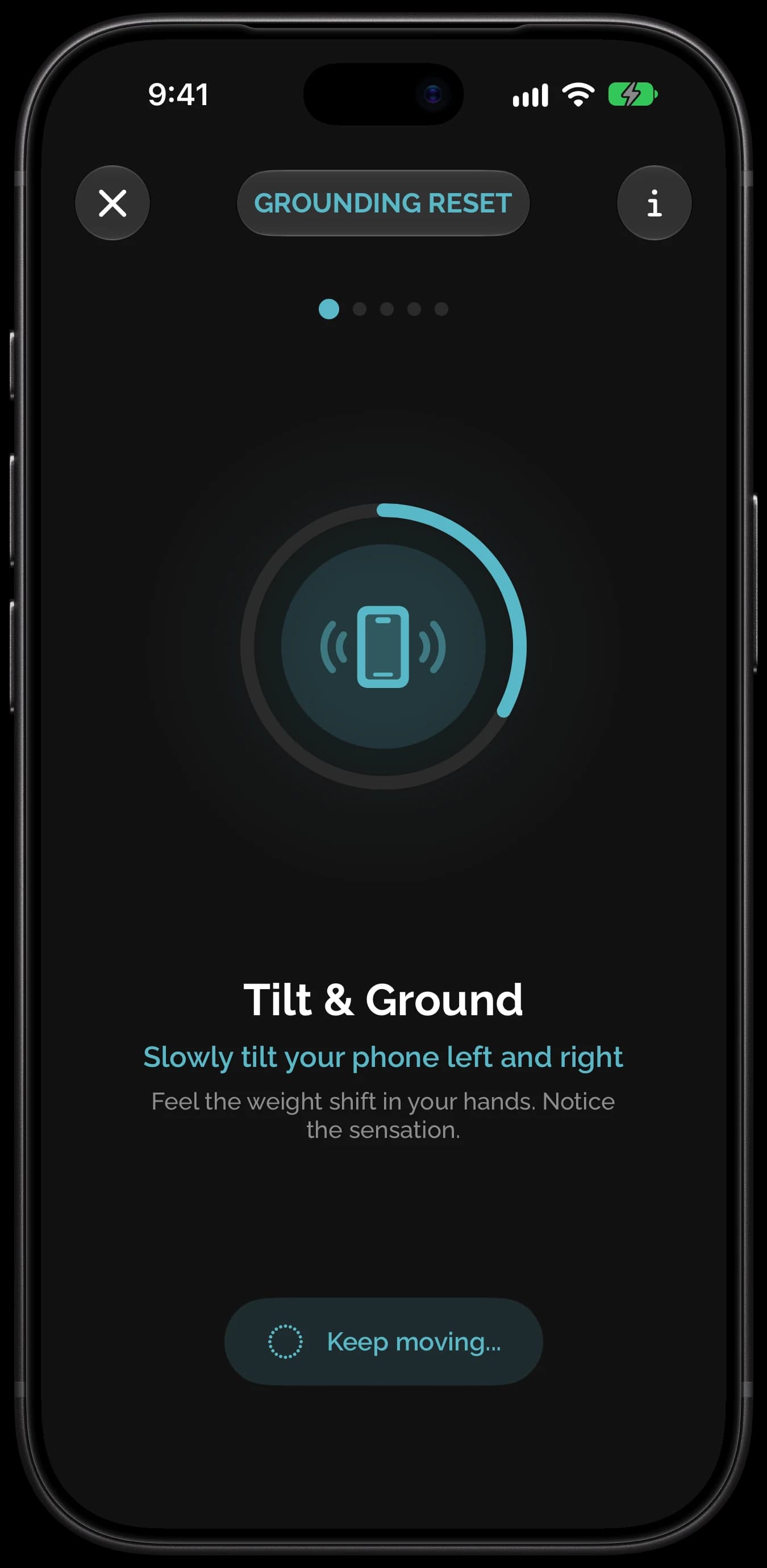 Grounding Reset in the Rewire app: Tilt & Ground, slowly tilt your phone left and right